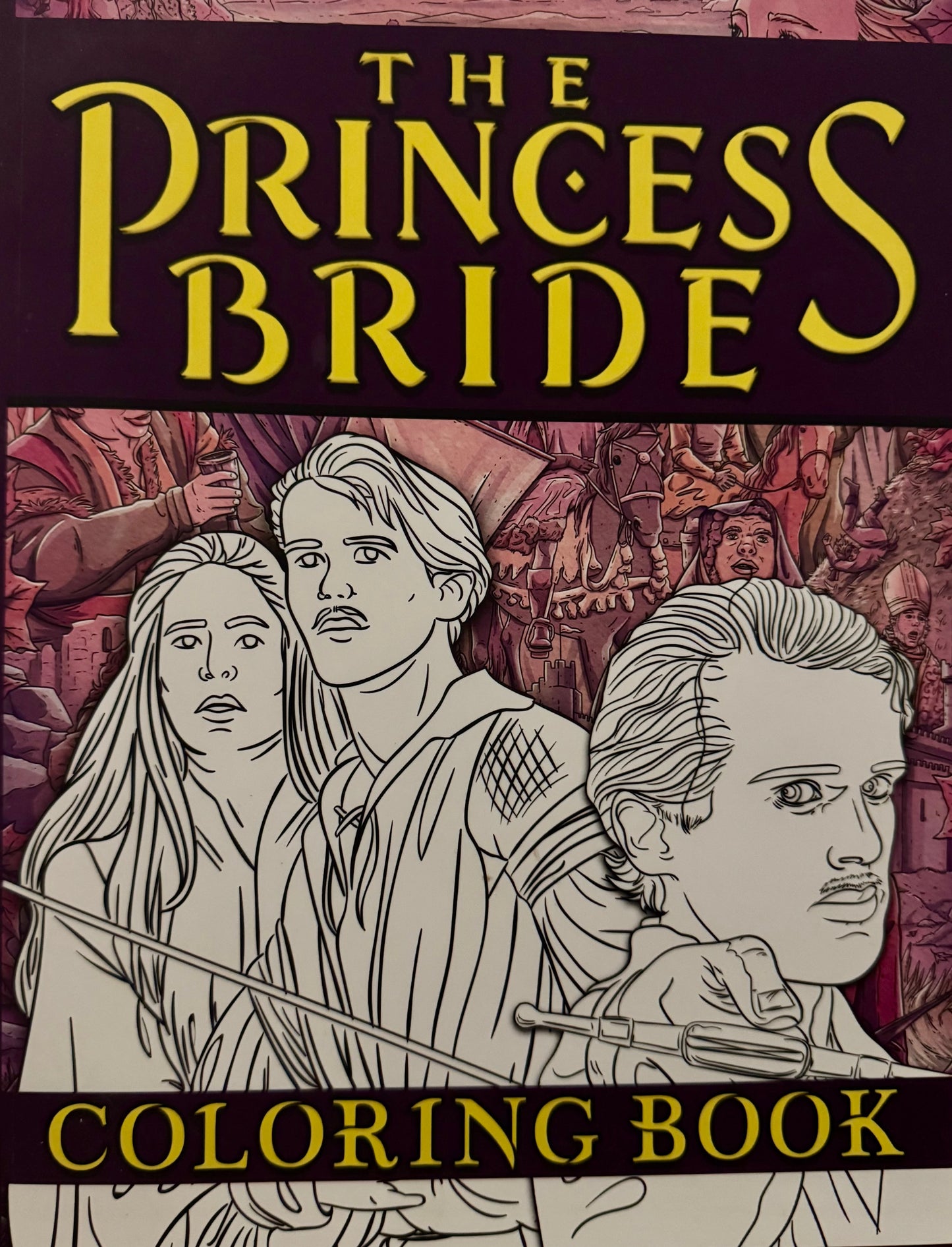 Cover of 'The Princess Bride' coloring book with characters and title.