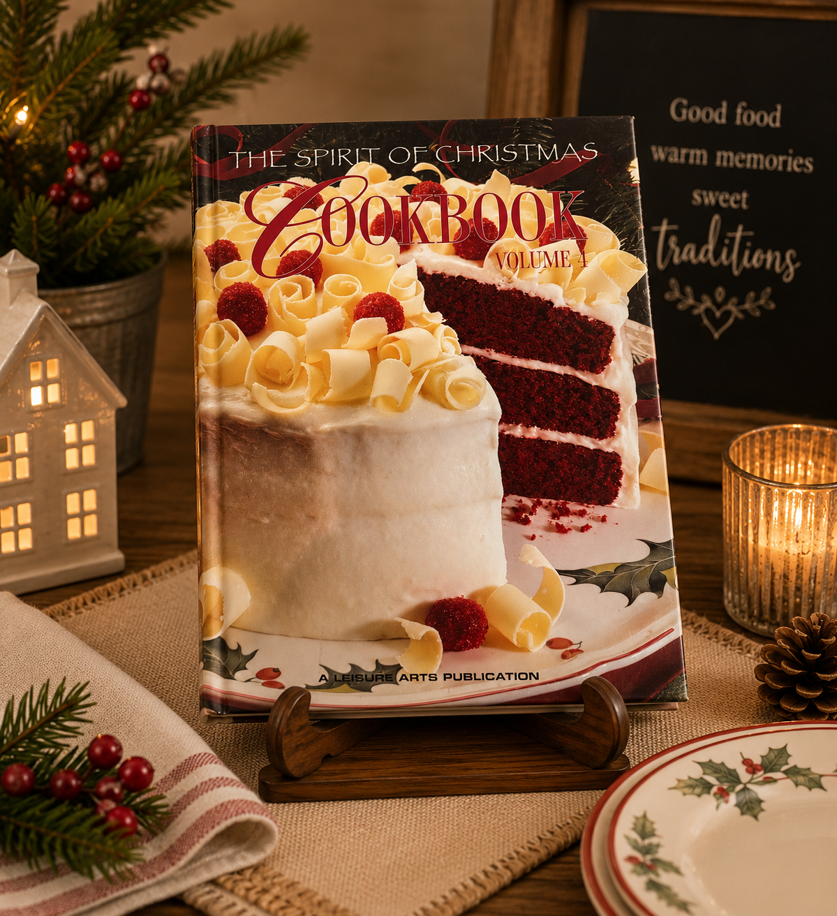 Cover of The Spirit of Christmas Cookbook 1999 edition by Leisure Arts, a hardcover holiday cookbook featuring festive recipes, Christmas baking, entertaining ideas, decorating inspiration, and seasonal traditions.