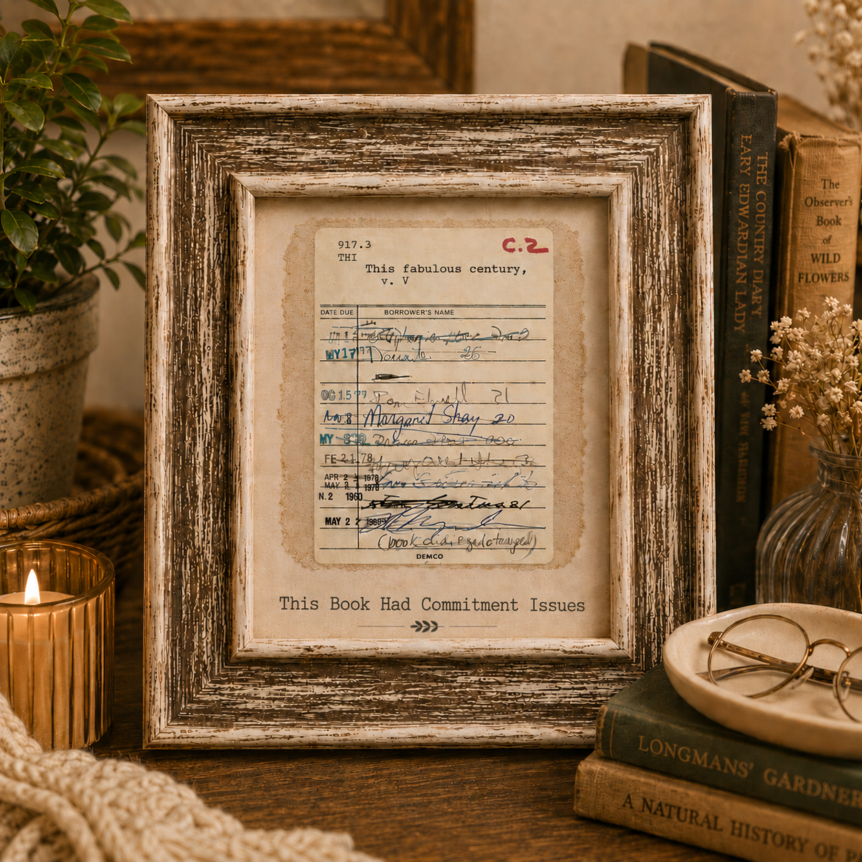 Vintage Library Card Framed Art