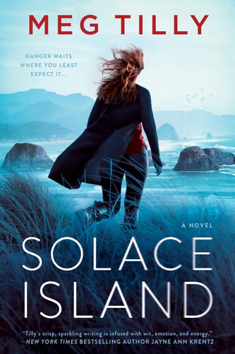 Cover of Solace Island by Meg Tilly romantic suspense novel set in a coastal town with mystery and romance