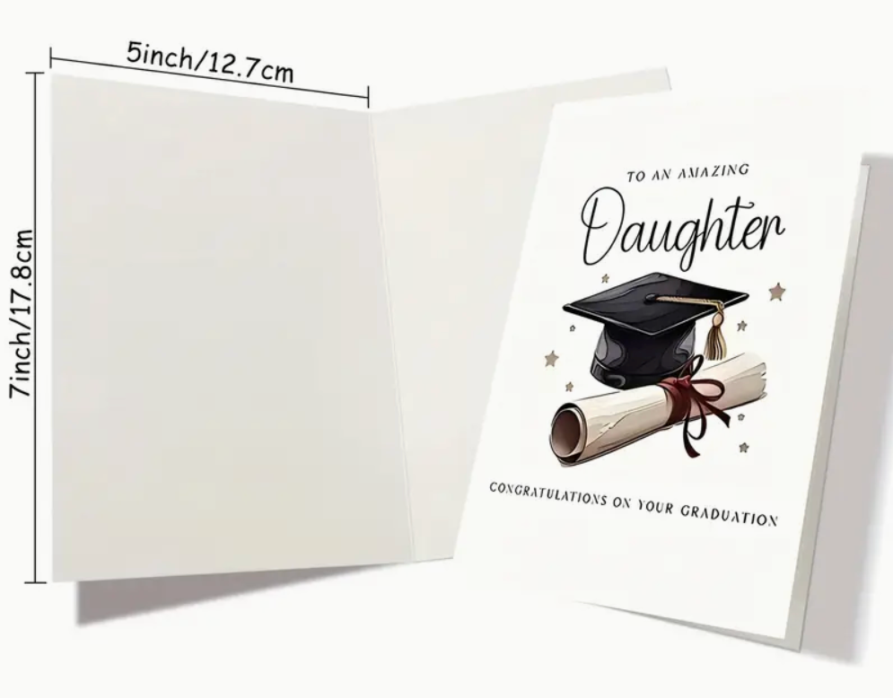 Graduation card with the message To an Amazing Daughter, Congratulations on Your Graduation in elegant lettering with celebratory accents.