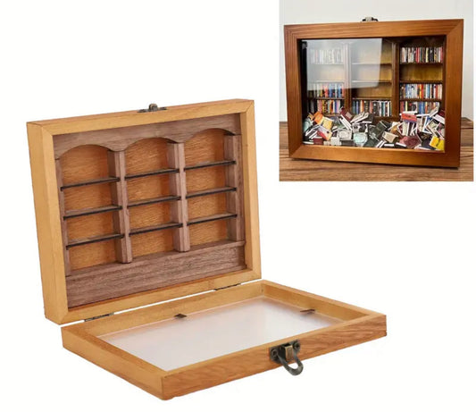 Mini Wooden Bookcase: Triple Brown with Books