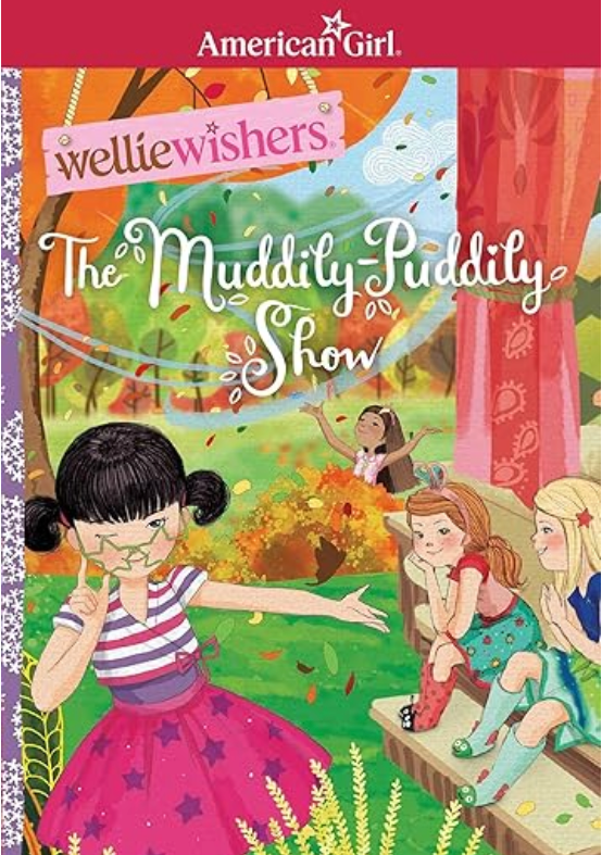 Cover of The Muddily-Puddily Show featuring the WellieWishers preparing for a whimsical backyard performance.