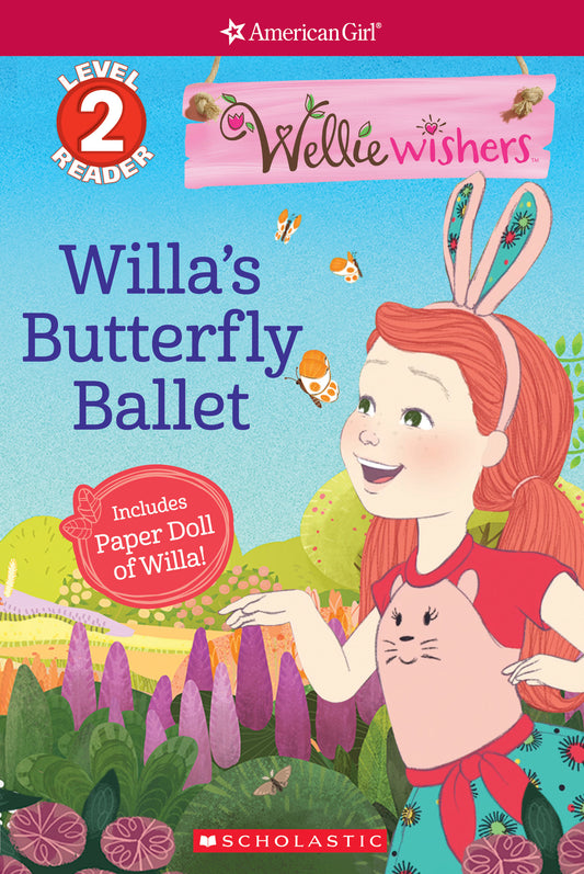 Cover of Willa’s Butterfly Ballet featuring Willa, a WellieWisher, surrounded by colorful butterflies in a garden.