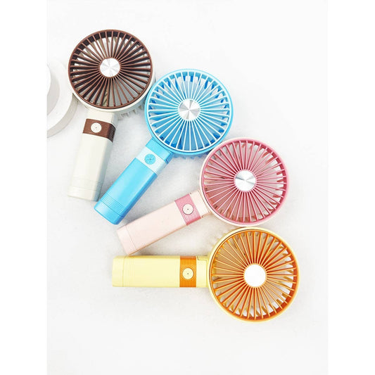 Four colorful two tone portable handheld USB rechargeable fans