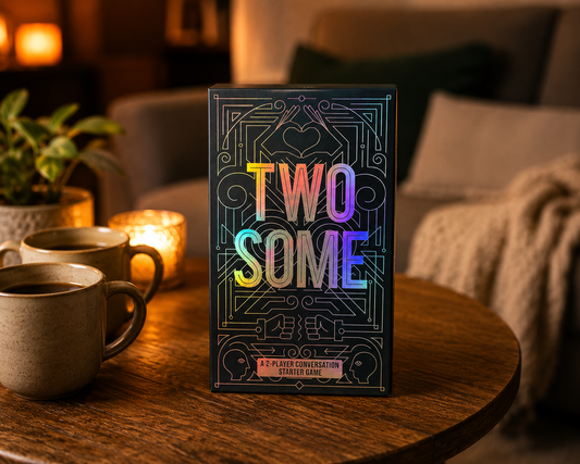 Twosome conversation starter game by Buffalo Games with cards and game board for couples and friends.