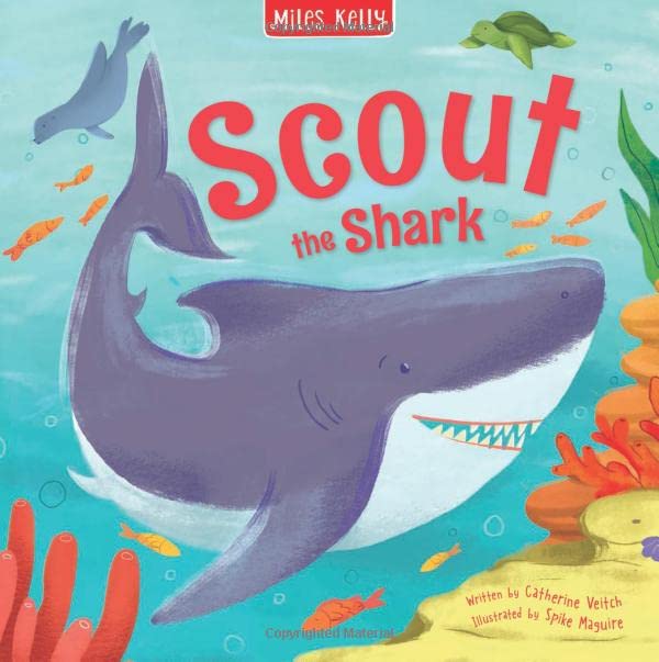 Book cover of 'Scout the Shark' with a shark illustration and underwater scene.