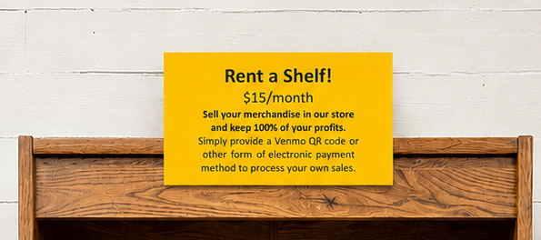 Top vendor shelf rental priced at $15 per month with rental information displayed.