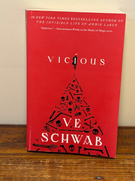 Paperback copy of V.E. Schwab’s Vicious in like new condition, a dark science fiction and fantasy novel.