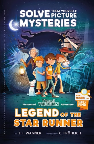 Book cover of 'Legend of the Star Runner' with illustrations of children and a ship on a dark blue background.