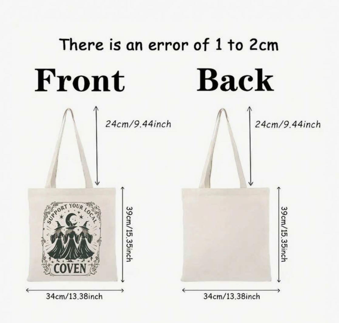 Support Your Local Coven Canvas Tote Bag with Witches Design