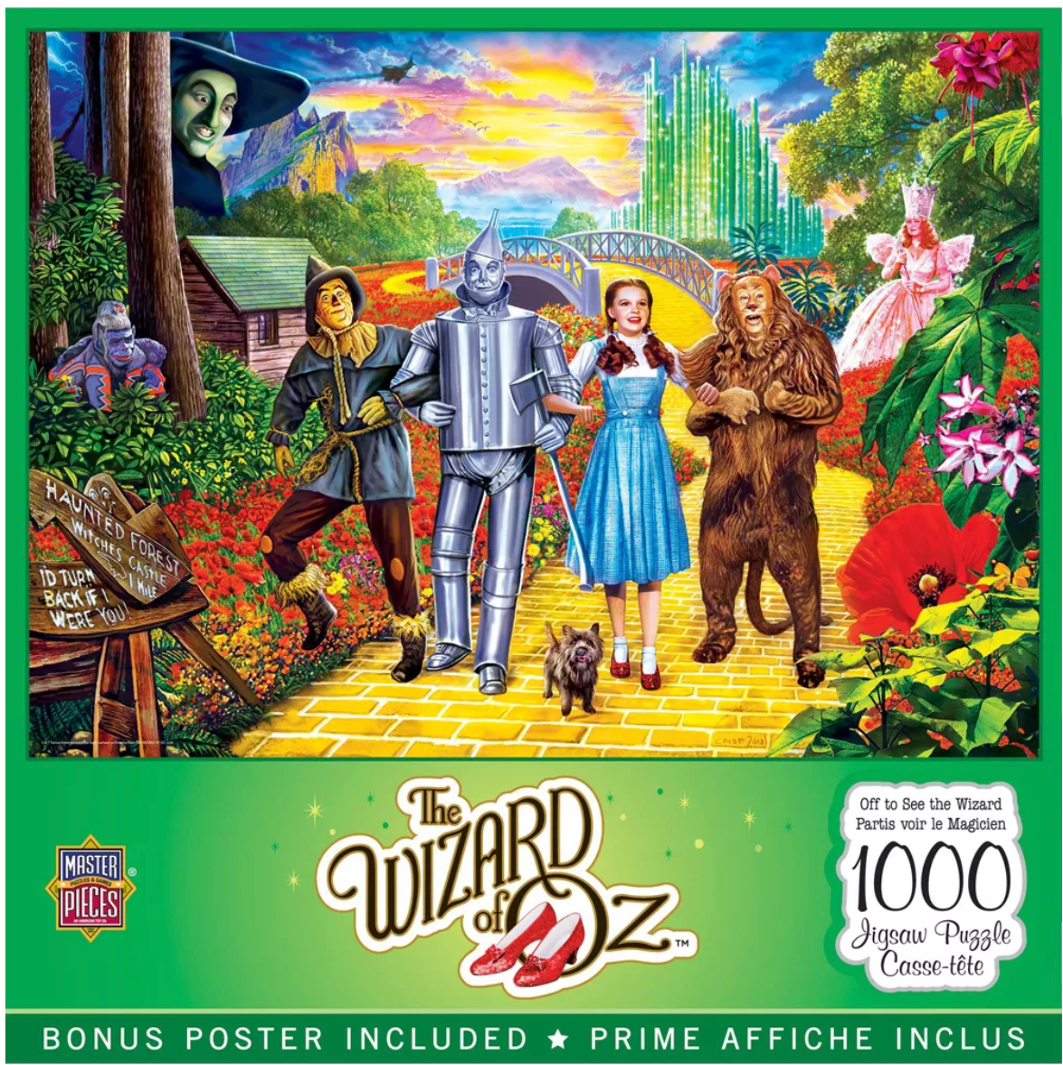 MasterPieces The Wizard of Oz Off to See the Wizard 1000-piece jigsaw puzzle featuring Dorothy, Toto, Scarecrow, Tin Man and Cowardly Lion