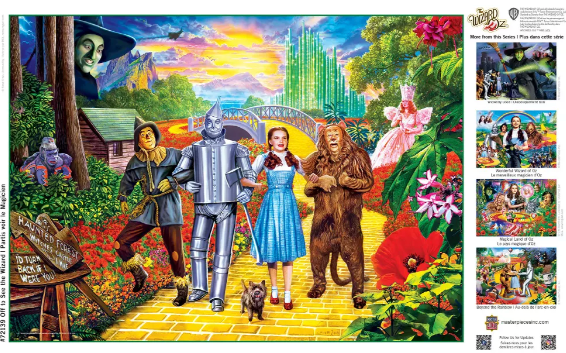 Completed The Wizard of Oz Off to See the Wizard puzzle artwork featuring the Yellow Brick Road, Emerald City and classic Wizard of Oz characters