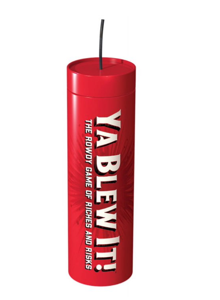 Ya Blew It! The Rowdy Game of Riches and Risks featuring a dynamite-themed storage container and fast-paced risk-taking gameplay for parties and family game nights.