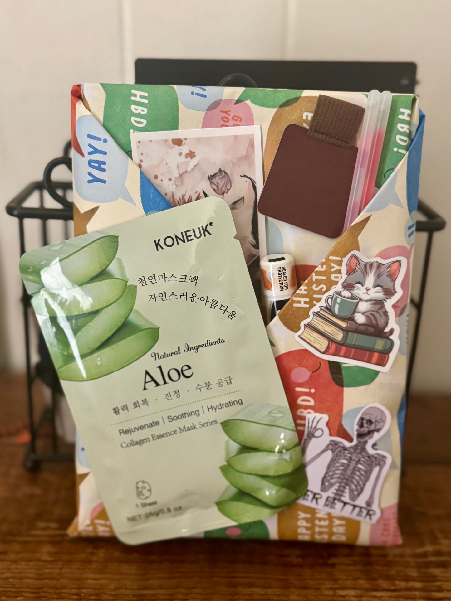 Collection of various face mask packages with different designs and text.