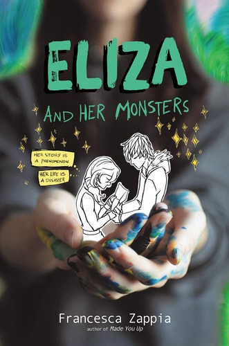 Book cover of 'Eliza and Her Monsters' by Francesca Zappia with a hand holding a drawing.